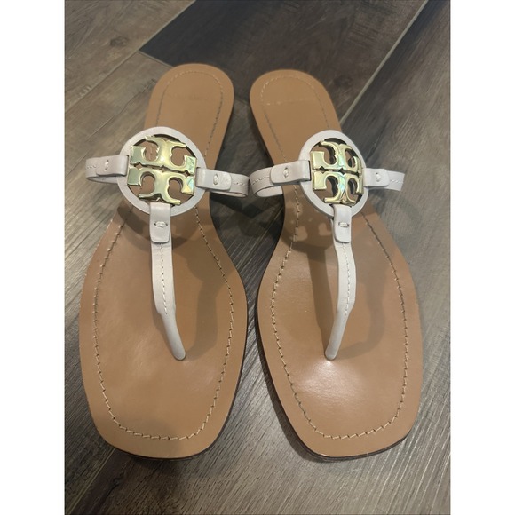 Tory Burch Metal Mini Miller Leather Thong Sandal Seashell Pink 9.5 M - Picture 1 of 10